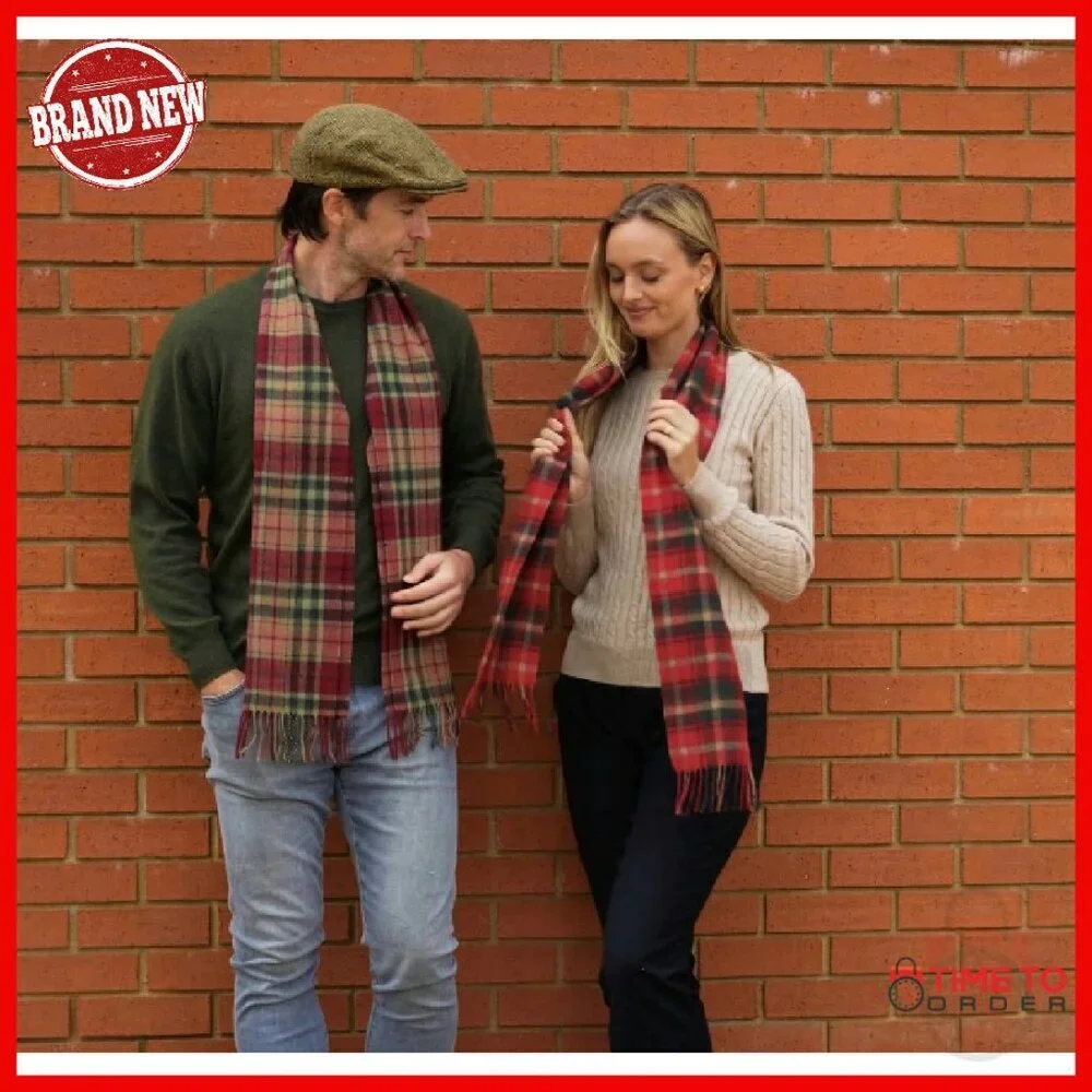 100% Lambswool Tartan Plaid Scarf, 68x11 Inches, Traditional Scottish